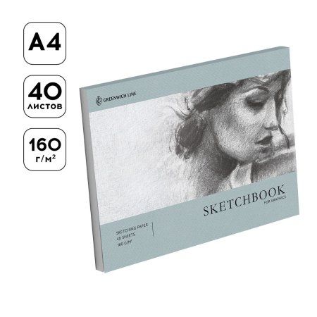 Скетчбук для графики и эскизов 40л. A4 Greenwich Line "Graphics. Graceful girl"160 г/м2, на склейке RE-SkBG_45782