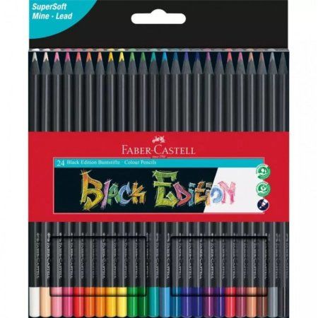 Карандаши цветные Faber-Castell "Black Edition" 24 цв трехгранные, черное дерево, заточенные,картон RE-116424