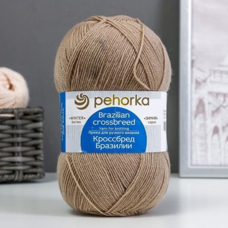 Пряжа Пехорская ПТ "Кроссбред Бразилии" 50% мериносовая шерсть, 50% акрил 1 х 100 г 500 ± 29 м №274 серо-бежевый PEH-KRO-274