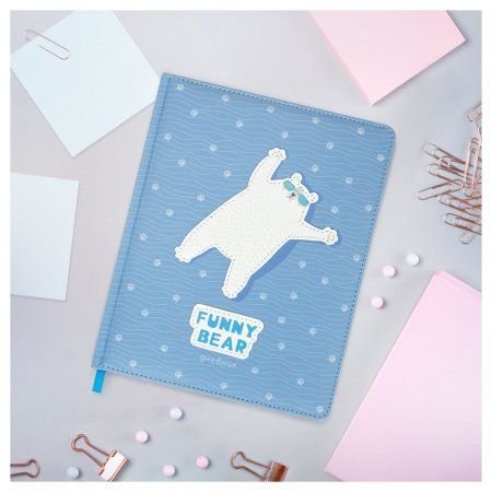 Дневник 1-11 кл. 48л. MESHU "Funny bear" (твердый) иск. кожа, УФ-печать, тиснение фольгой, аппликация, тон. блок, ляссе RE-MS_49366