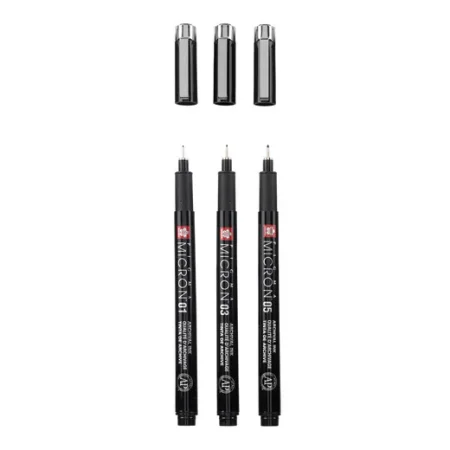 Набор капиллярных ручек SAKURA Pigma Micron 3 шт Black Edition (0.25 мм, 0.35 мм, 0.45 мм + кейс) RTPOXSDKB3