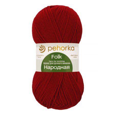 Пряжа Пехорская ПТ "Народная" Шерсть-30%, Акрил-70% 1 х 100 г 220 ± 13 м №272 вишня PEH-NAR-272