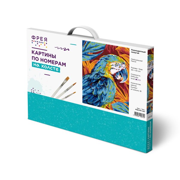 Набор для раскрашивания по номерам (холст на подрамнике) ФРЕЯ 40 х 30 см "Разноцветный попугай" PNB/PM-397