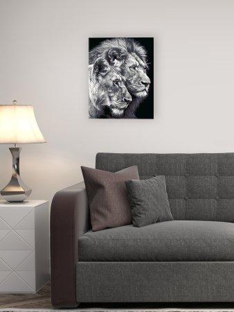 Набор для раскрашивания по номерам (холст на подрамнике) ФРЕЯ 50 х 40 см "Черно-белые львы" PNB/PL-367