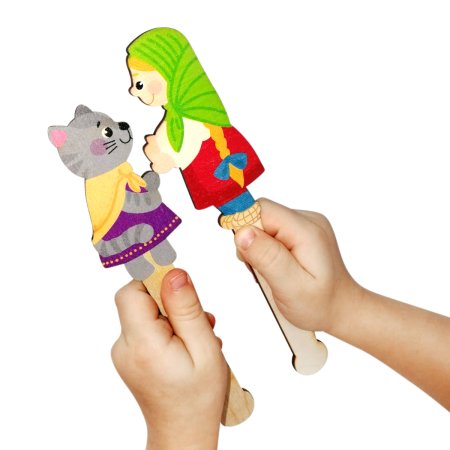 Штоковый театр. Набор кукол и декораций "Любимые сказки" (Колобок, Теремок, Кот и лиса) KOR-03679