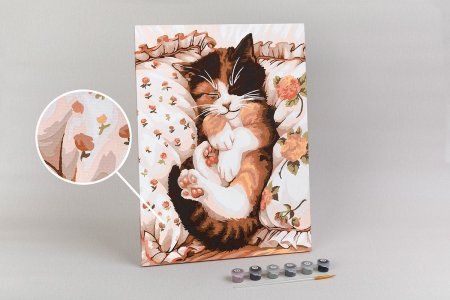 Набор для раскрашивания по номерам (холст на подрамнике) ФРЕЯ 40 х 30 см "Сны котика" PNB/PM-214