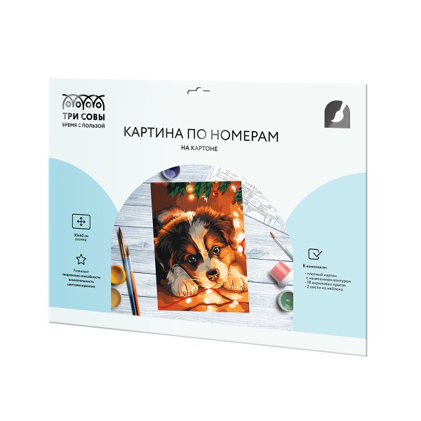Картина по номерам на картоне ТРИ СОВЫ "Очаровательный щенок" 30 x 40 см с акриловыми красками и кистями RE-КК3040_57375