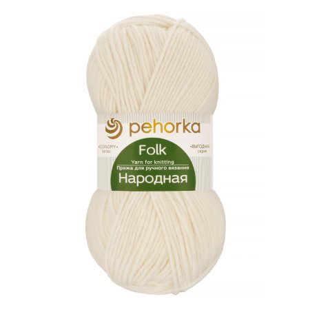 Пряжа Пехорская ПТ "Народная" Шерсть-30%, Акрил-70% 1 х 100 г 220 ± 13 м №001 белый PEH-NAR-001