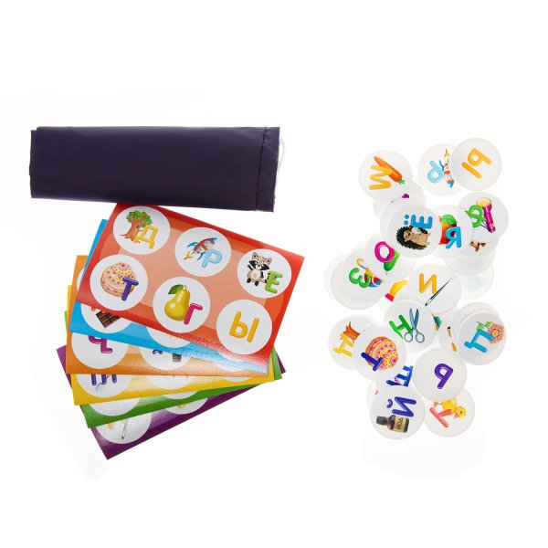 Лото с пластиковыми фишками "Азбука" 6 карточек, 36 фишек, 3+ KOR-04504