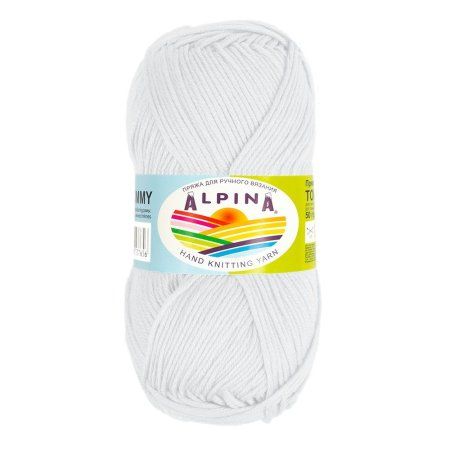 Пряжа ALPINA Tommy 100% микнес 1 х 50 г 130 ± 10 м №002 БЕЛЫЙ ALP-TOM-002