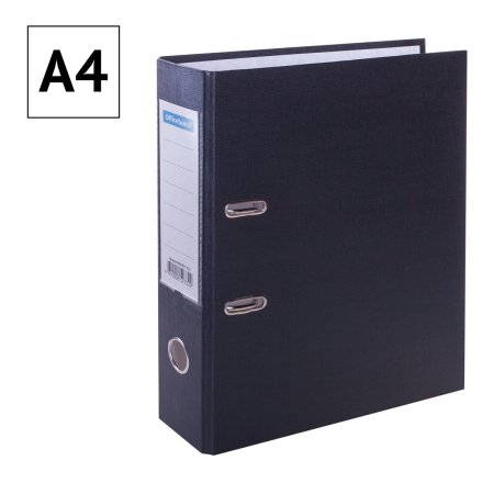 Папка-регистратор A4 OfficeSpace 70 мм, бумвинил, с карманом на корешке, черная RE-162580