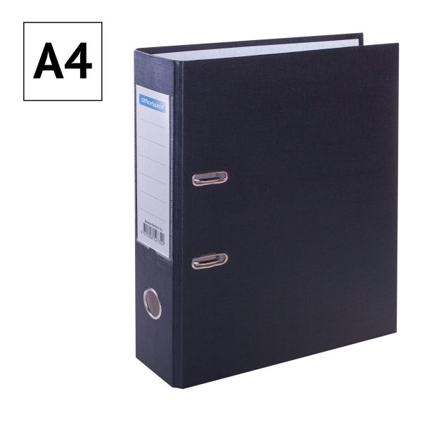 Папка-регистратор A4 OfficeSpace 70 мм, бумвинил, с карманом на корешке, черная RE-162580