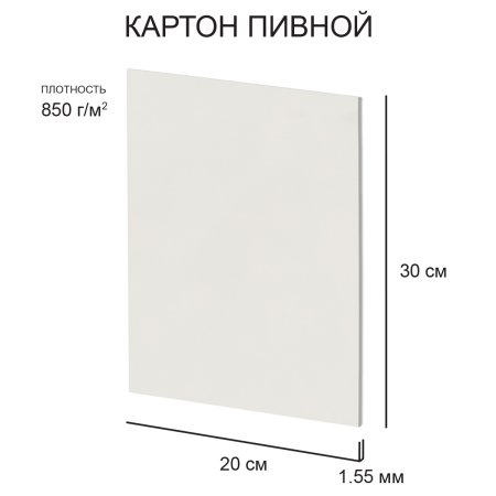 Картон пивной Love2art 1.55 мм 850 г/м2 20 х 30 см 1 шт белый KLP-15