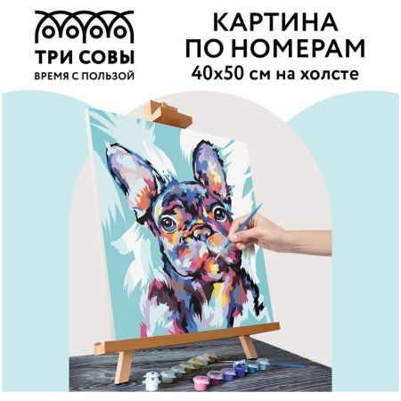 Картина по номерам на холсте ТРИ СОВЫ "Яркий французский бульдог" 40 x 50 см с акриловыми красками и кистями RE-КХ_44171