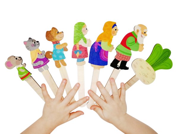 Штоковый театр. Набор кукол и декораций "Любимые сказки" (Колобок, Теремок, Кот и лиса) KOR-03679