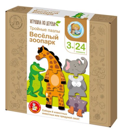 Деревянный пазл Десятое королевство "Веселый зоопарк" 24 элементов KOR-05263