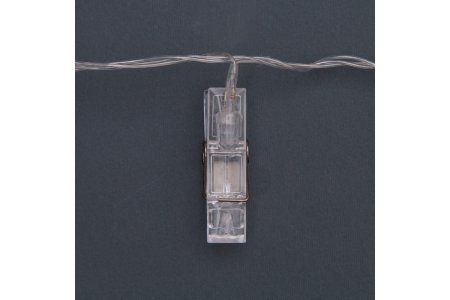 Гирлянда "Нить" 5 м с насадками "Прищепки" IP20, прозрачная нить, 30 LED, свечение тёплое белое, 8 режимов, 220 В 2433911