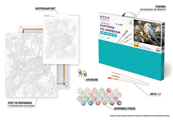 Набор для раскрашивания по номерам (с краской-металлик) ФРЕЯ 50 х 40 см "Птица в цветах" PNB/PLZ-379