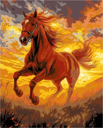 Набор для раскрашивания по номерам (холст на подрамнике) ФРЕЯ 50 х 40 см "Конь в лучах солнца" PNB/PL-326