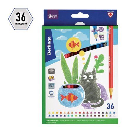 Карандаши цветные Berlingo "SuperSoft. Жил-был кот" 36 цв трехгранные, заточенные RE-SS00536