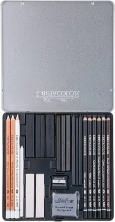Набор для рисунков и эскизов CRETACOLOR Black&White Box 25 предметов, мет.пенал CR40026
