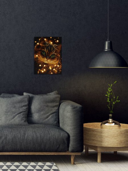 Кристальная (алмазная) мозаика ФРЕЯ на подрамнике (со светодиодами) "Кот в гирлянде" 30 х 40 см ALDD-321