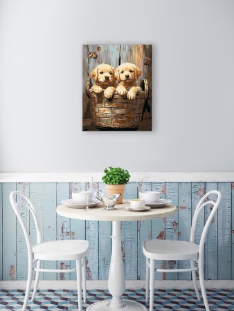 Набор для раскрашивания по номерам (холст на подрамнике) ФРЕЯ 50 х 40 см "Пушистые друзья в корзинке" PNB/PL-357