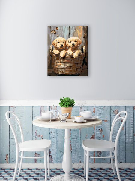 Набор для раскрашивания по номерам (холст на подрамнике) ФРЕЯ 50 х 40 см "Пушистые друзья в корзинке" PNB/PL-357