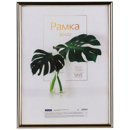 Рамка пластиковая OfficeSpace "Basic" 30 x 40 см, небьющееся стекло, золото RE-РП_41694