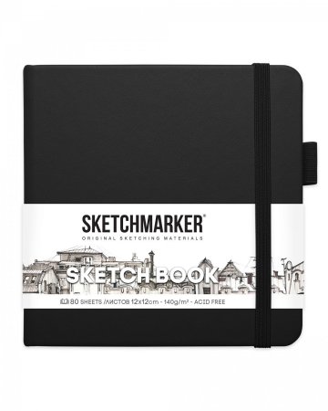 Блокнот для зарисовок SKETCHMARKER 140 г/м2 12 x 12 см 80 л, твердая обложка, Черный MP2314002SM