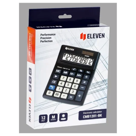 Калькулятор настольный Eleven Business Line 12 разрядов, двойное питание 102 x 137 x 31 мм, черный RE-CMB1201-BK Калькулятор настольный Eleven Business Line 12 разрядов, двойное питание 102 x 137 x 31 мм, черный RE-CMB1201-BK