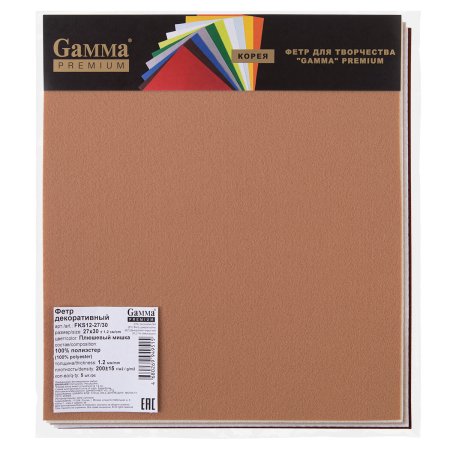 Набор фетра GAMMA Premium 1.2 мм 5 шт 27 х 30 см Плюшевый мишка FKS12-27/30-PM