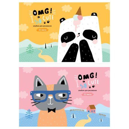 Альбом для рисования 32л. A4 ArtSpace "Животные. Omg, So cute!" на скрепке, эконом RE-А32ф_44472