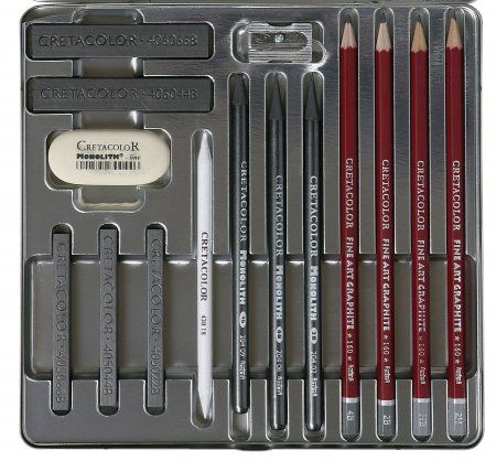 Набор для графики и эскизов CRETACOLOR Silver Box Graphite 15 предметов, мет.пенал CR40018 Набор для графики и эскизов CRETACOLOR Silver Box Graphite 15 предметов, мет.пенал CR40018