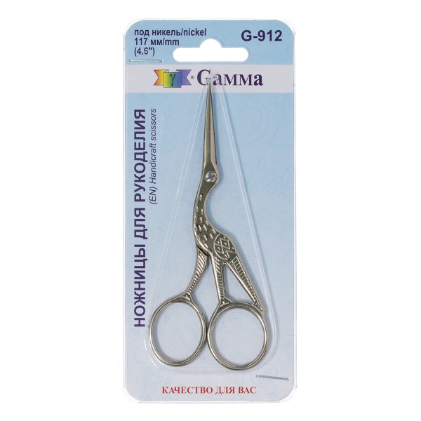 Ножницы GAMMA для рукоделия "Цапельки" 117 мм под никель в блистере G-912