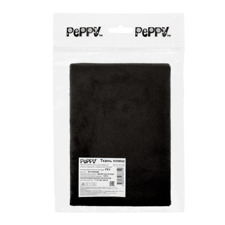 Ткань для игрушек PEPPY Плюш PEV 48 x 48 см 273 ± 5 г/м2 100% полиэстер 02 черный/black PEV-02
