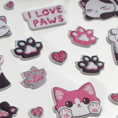 Наклейки объемные MESHU "Love Paws" 10 x 23 см, с блестками, инд. уп., европодвес RE-MS_66577