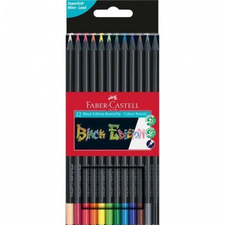 Карандаши цветные Faber-Castell "Black Edition" 12 цв трехгранные, черное дерево, заточенные, картон RE-116412