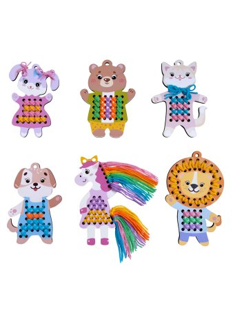 Набор для вышивания по деревянным трафаретам "Весёлые друзья" 6 фигурок KOR-05950