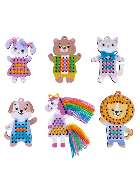 Набор для вышивания по деревянным трафаретам "Весёлые друзья" 6 фигурок KOR-05950