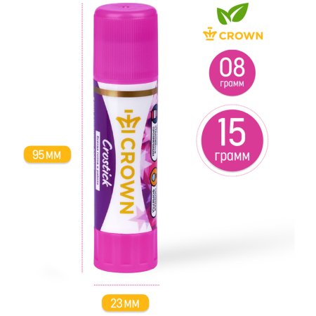 Клей-карандаш Crown "Indicator" 15 г с цветным индикатором, ПВП RE-CG-15M Клей-карандаш Crown "Indicator" 15 г с цветным индикатором, ПВП RE-CG-15M