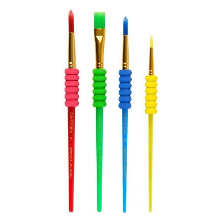 Набор кистей Мульти-Пульти 4 шт синтетика круглые № 3, 5, 7, плоская № 12, с грипом, европодвес RE-BS_48760