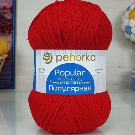 Пряжа Пехорская ПТ "Популярная" 50% шерсть, 50% акрил 1 х 100 г 133 ± 8 м №006 красный PEH-POP-006