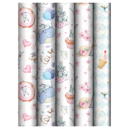 Упаковочная бумага глянцевая MESHU "Tenderness" 1л. 70 x 100 см 80 г/м2, ассорти, 5 дизайнов RE-MS_62804