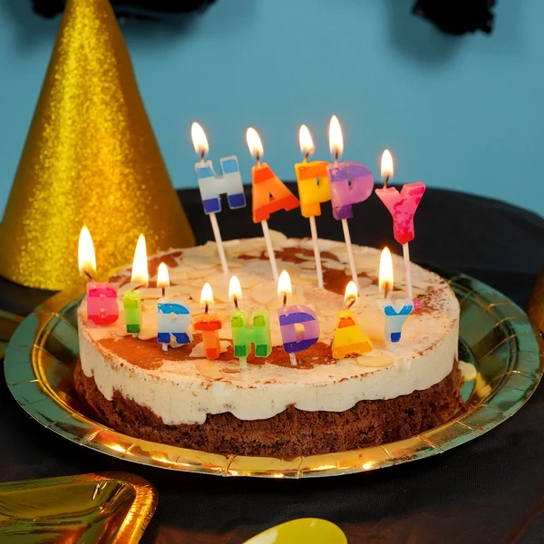 Набор свечей для торта ВОЛНА ВЕСЕЛЬЯ Буквы Happy Birthday 2.5 см, ассорти SF-132519