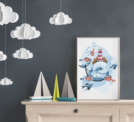 Набор для раскрашивания по номерам (на картоне) ФРЕЯ 30 х 20 см "Кит c маяком" PKZ/PS-034