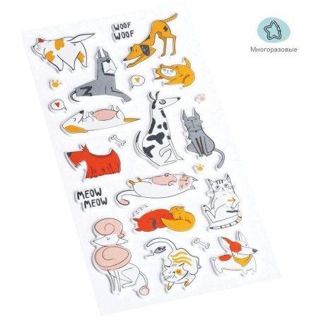 Наклейки объемные MESHU "Meow&Woof" 10 x 24 см, 23 накл, инд. уп., европодвес RE-MS_36945