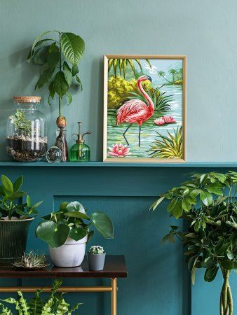 Набор для раскрашивания по номерам (холст на подрамнике) ФРЕЯ 40 х 30 см "Фламинго в озере" PNB/PM-212