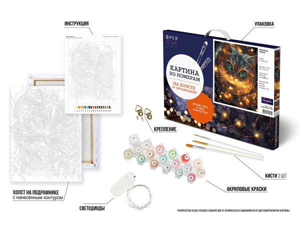 Набор для раскрашивания по номерам (со светодиодами) ФРЕЯ 40 х 30 см "Огоньки тепла" PNB/PMDD-368