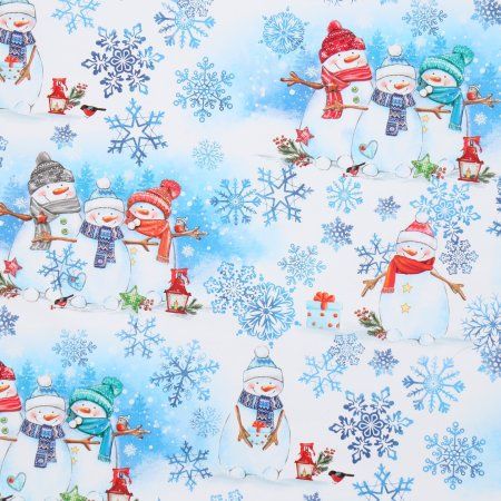 Бумага упаковочная глянцевая 70 x 100 см "Снеговички" 2576269
